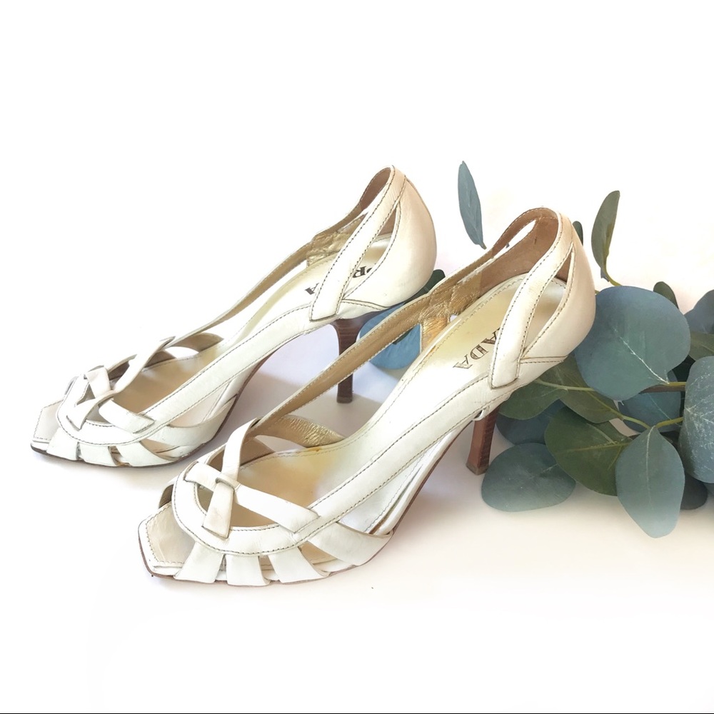 Prada White Cut Out Sandal Heels
